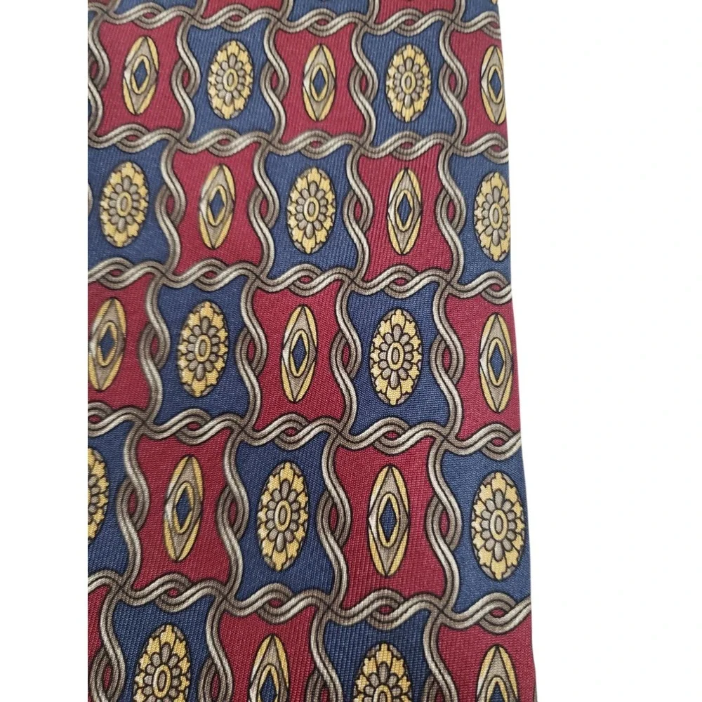 Burt Pulitzer Mens Tie Necktie Designer Luxury Red Blue Geometric‎ Corporate